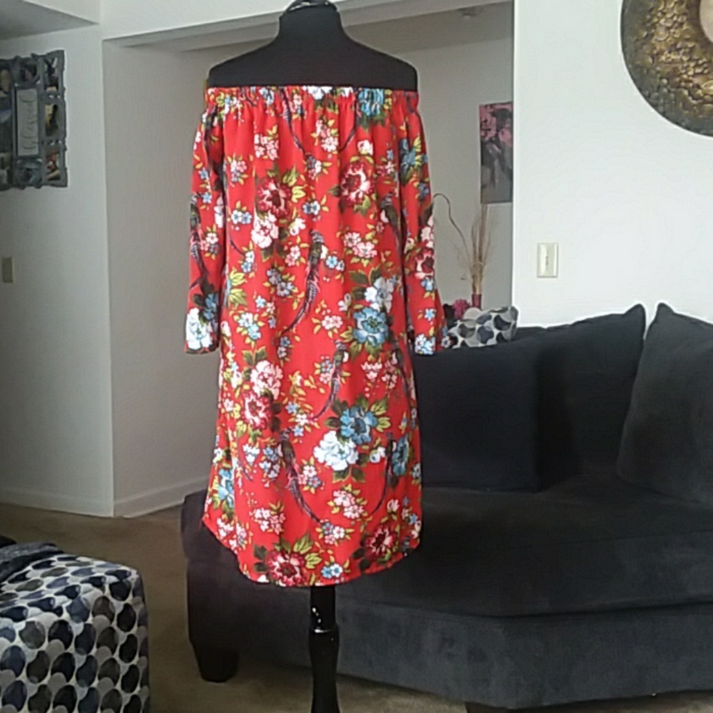 Red floral print dress